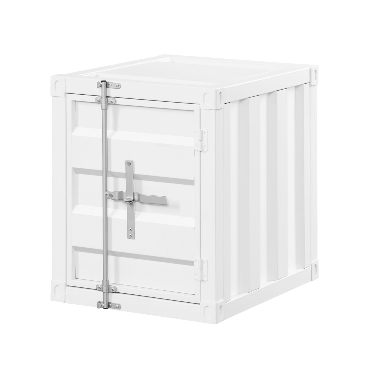 Saltoro Sherpi Industrial Style Metal Cargo End Table with Openable Door, White-